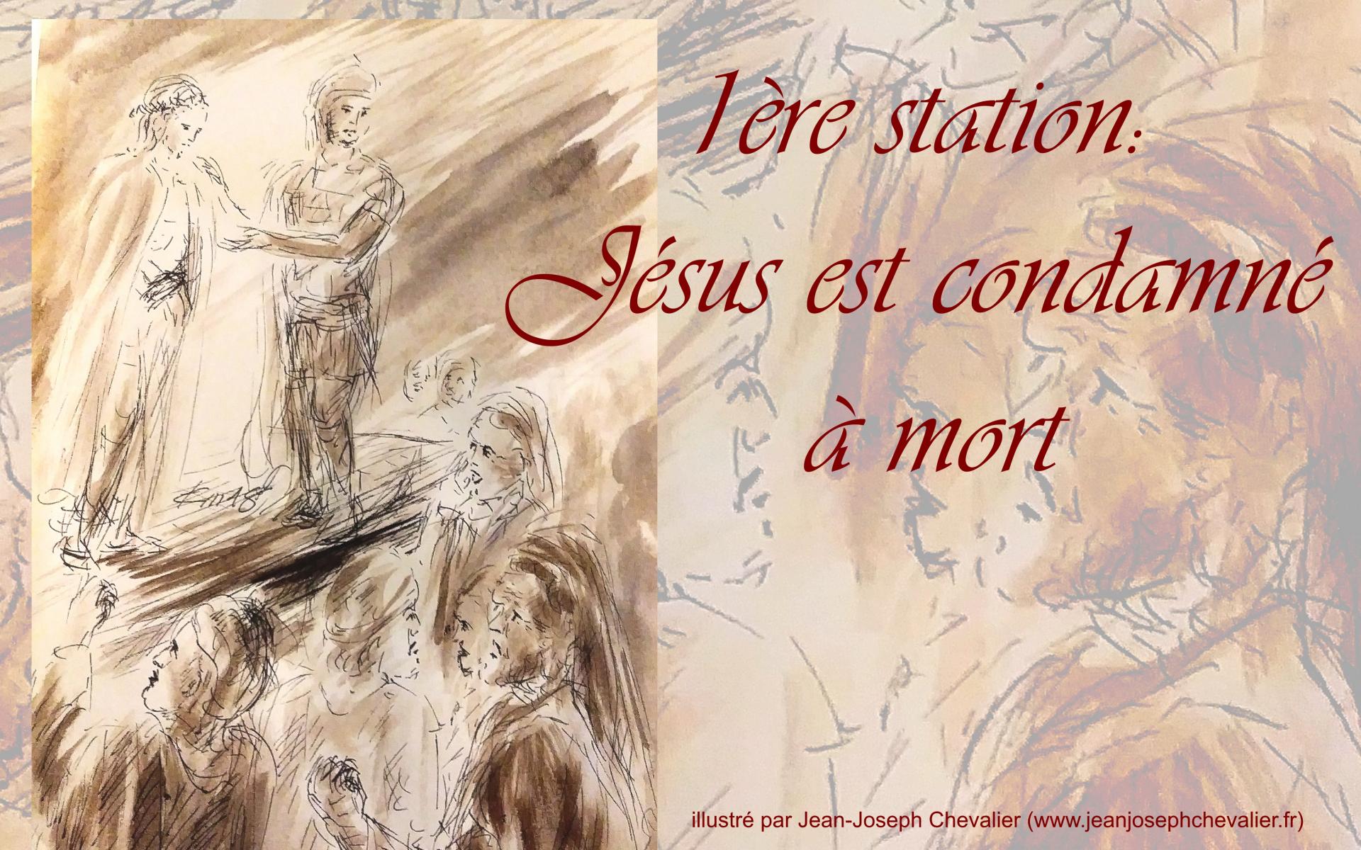 1 chemin de croix premiere station jesus condamne dessin au lavis de jean joseph chevalier i