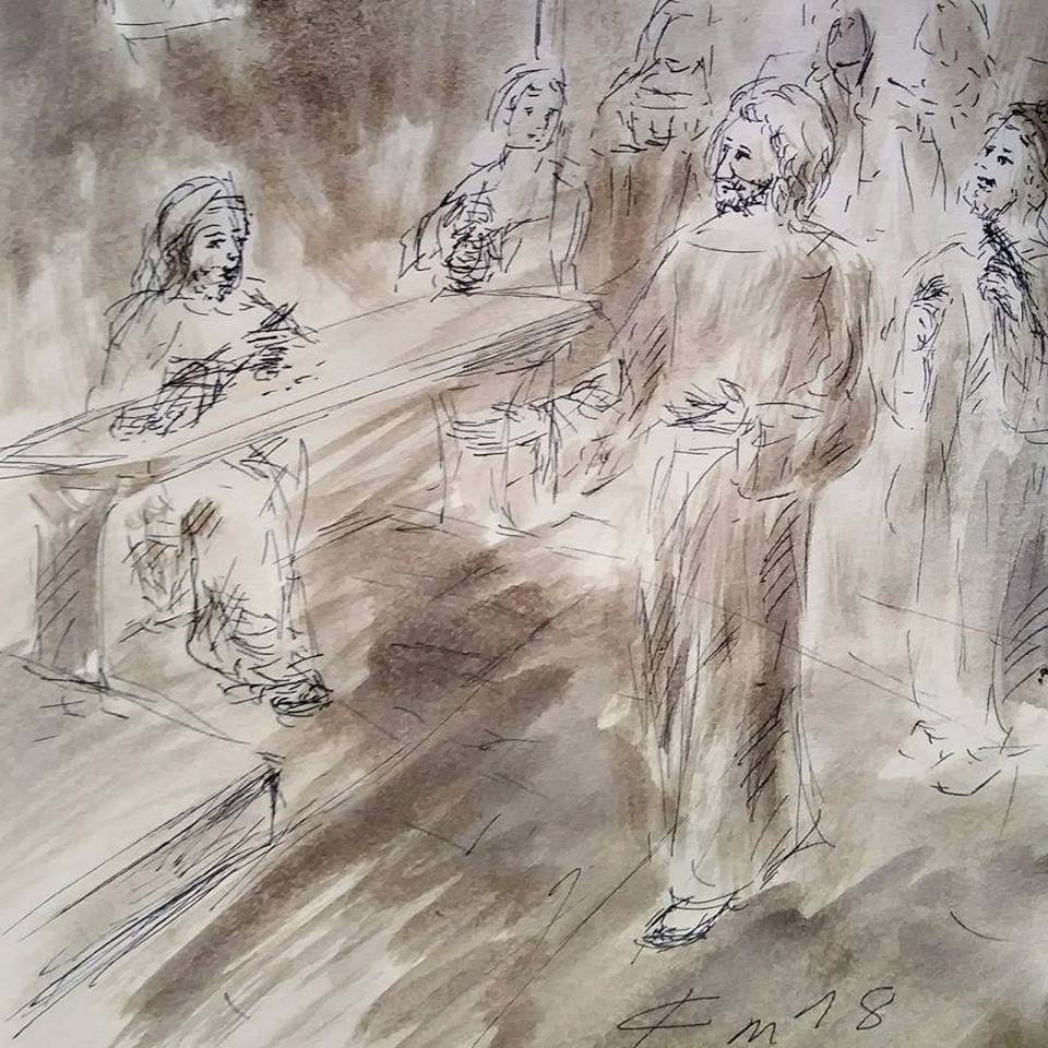 13 janvier 2018 image evangile du jour illustre par un dessin au lavis de jean joseph chevalier