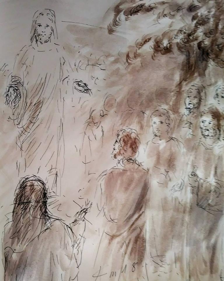 19 janvier 2018 image evangile du jour illustre par un dessin au lavis de jean joseph chevalier