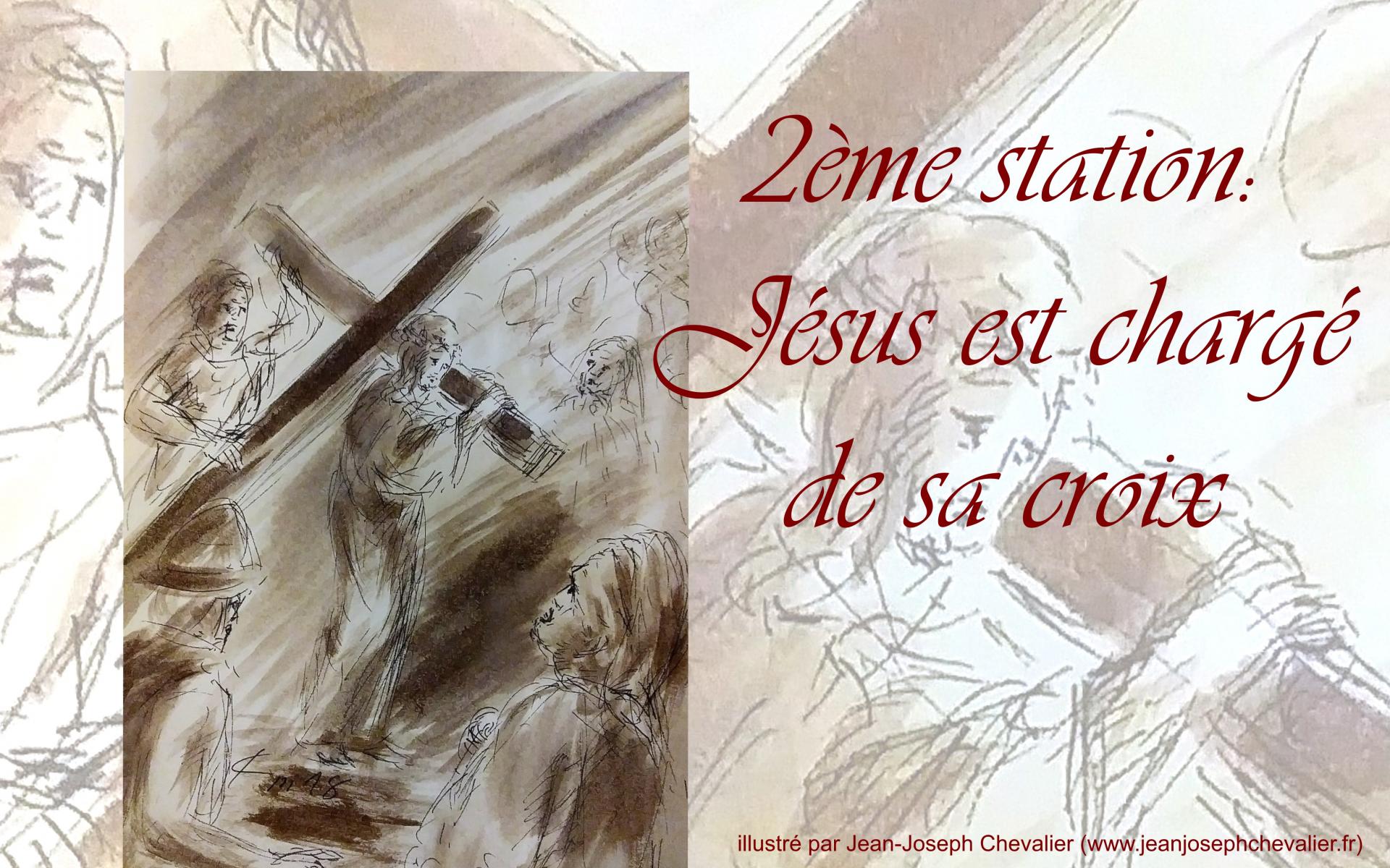 2 chemin de croix deuxieme station jesus est charge de sa croix dessin au lavis de jean joseph chevalier ii