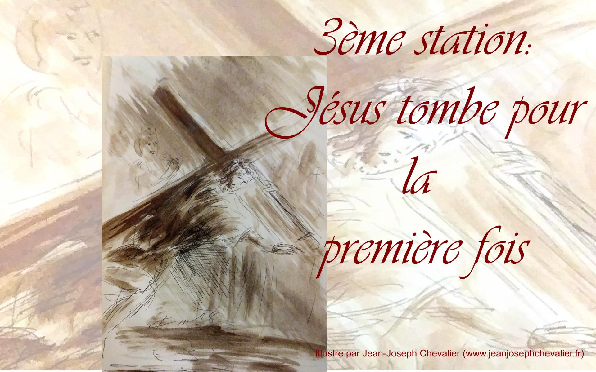 3 chemin de croix premiere station jesus tombe pour la premiere fois dessin au lavis de jean joseph chevalier iii