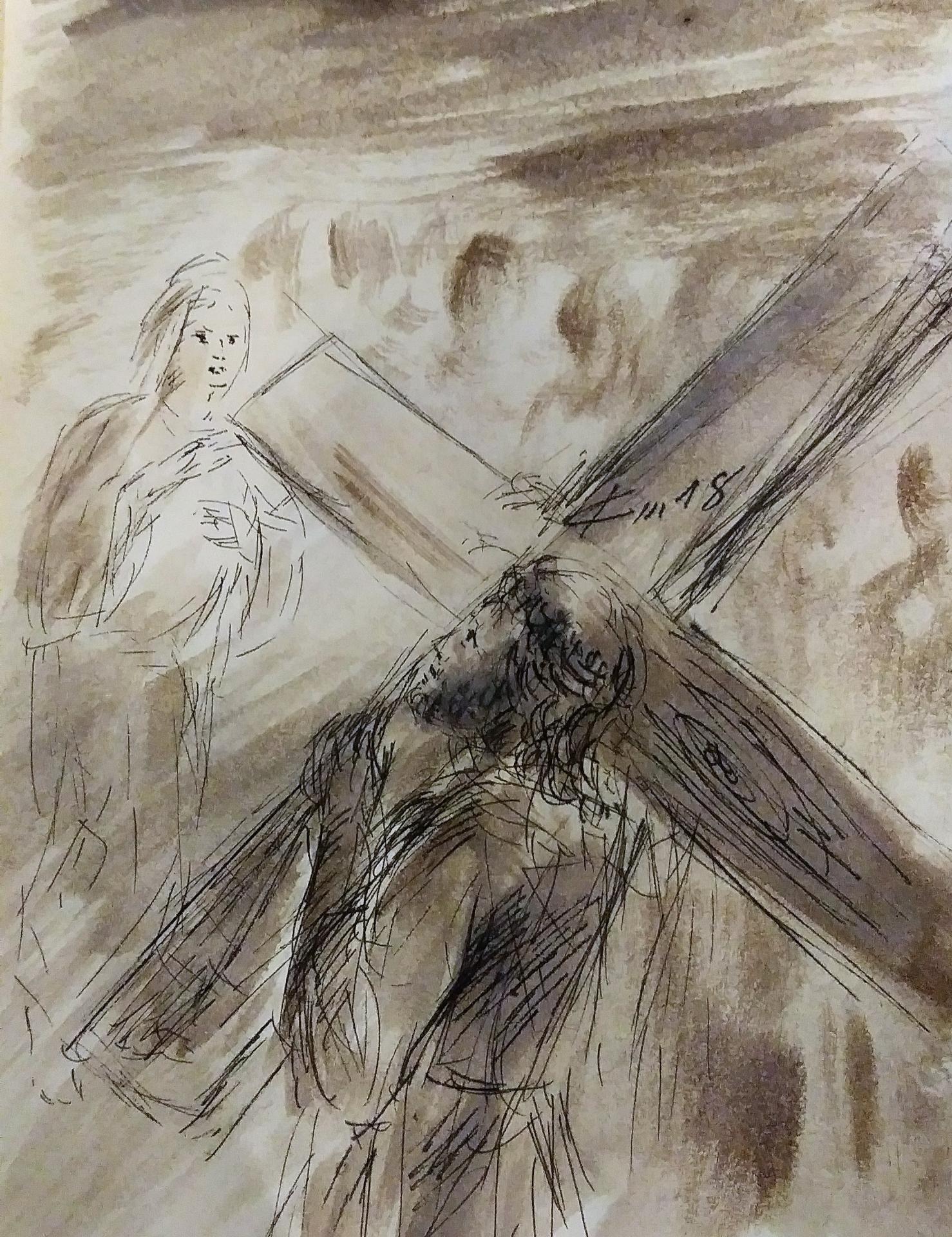 4 chemin de croix quatrieme station jesus rencontre sa mere dessin au lavis de jean joseph chevalier