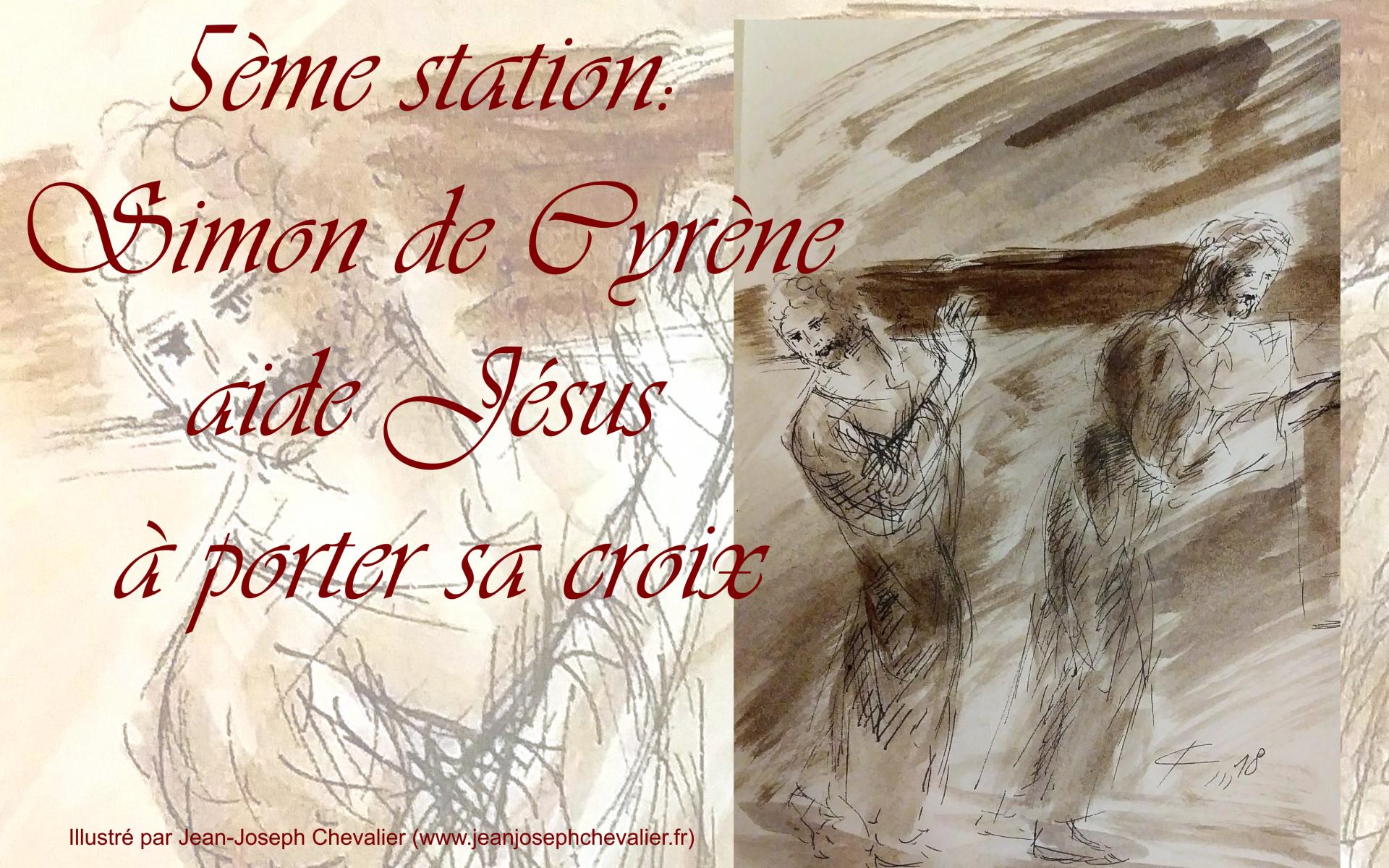 5 chemin de croix cinquieme station simon de cyrrene aide jesus a porter sa croix dessin au lavis de jean joseph chevalier v
