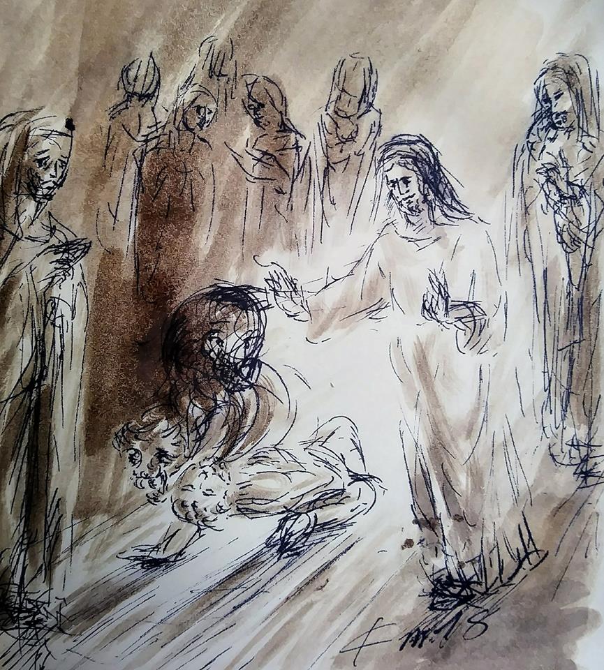 9 janvier 2018 image evangile du jour illustre par un dessin au lavis de jean joseph chevalier