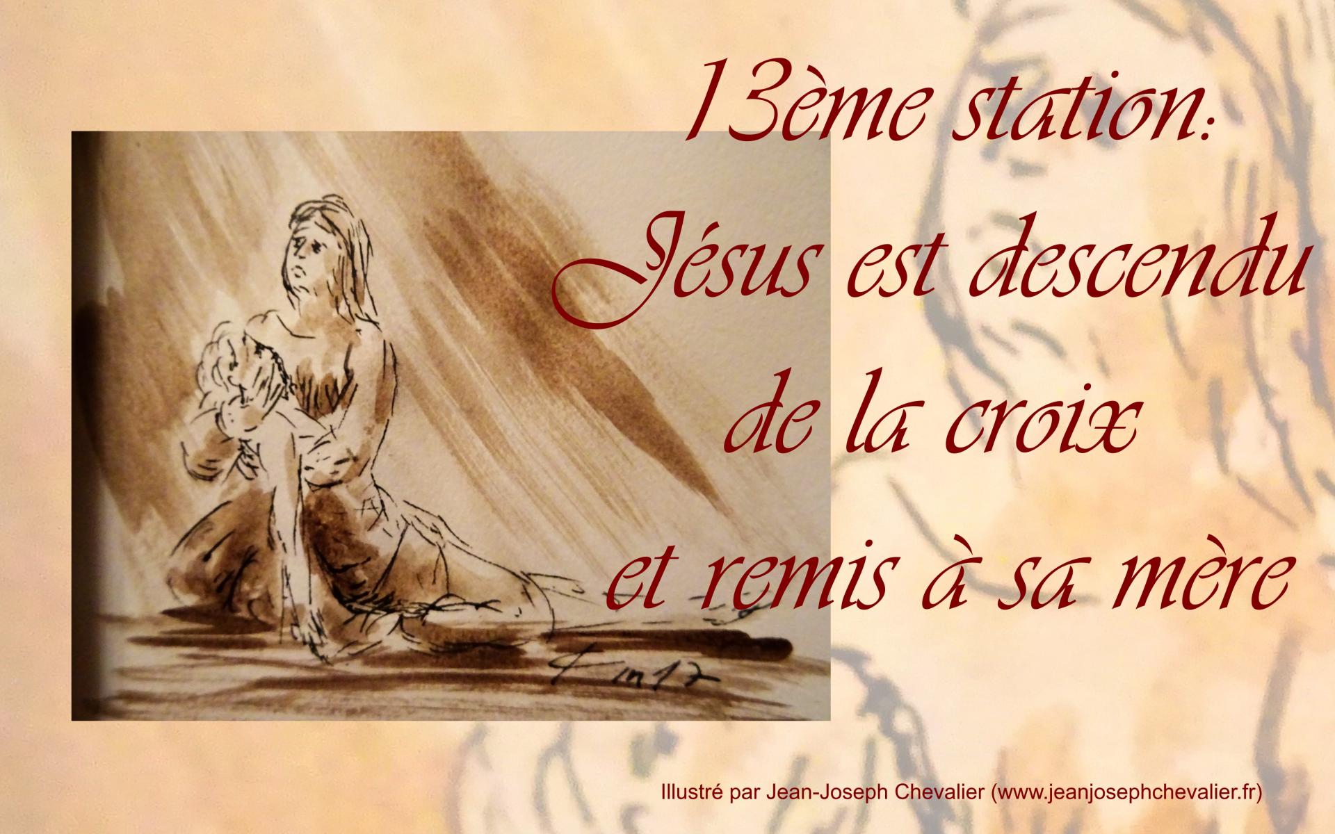 13 chemin de croix onzieme station jesus est descendu de la croix pieta dessin au lavis de jean joseph chevalier xiii
