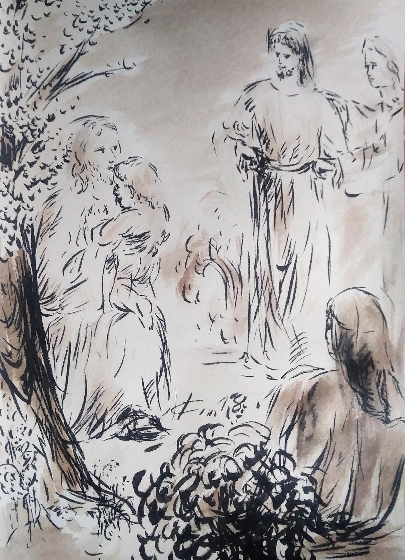 22 mai 2018 evangile du jour illustre par un dessin au lavis de jean joseph chevalier