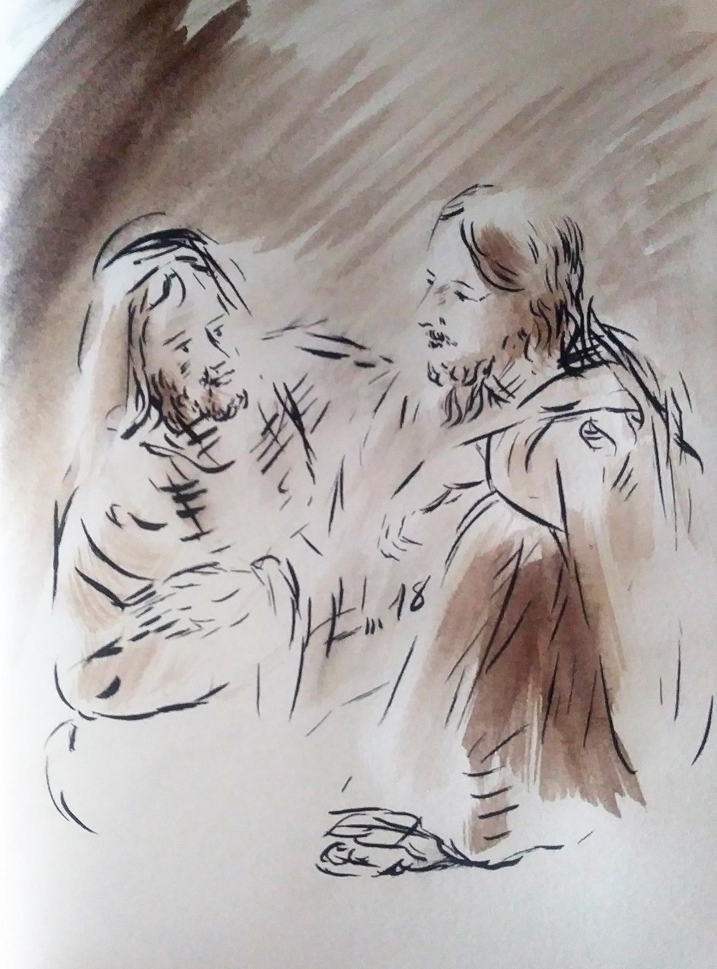 23 Mai 2018, évangile du jour illustré par un dessin au lavis