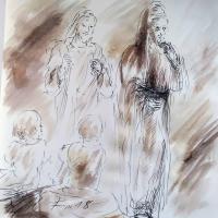 27 février 2018, évangile du jour illustré par un dessin au lavis