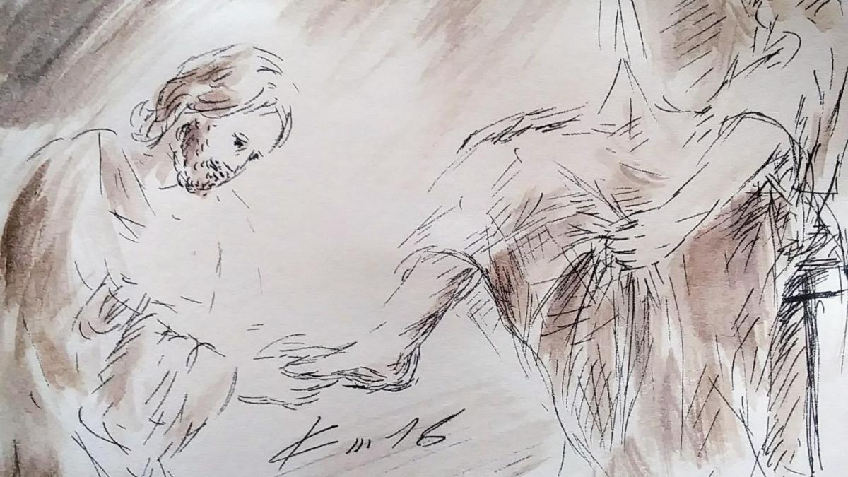 29 mars 2018 evangile du jour illustre par un dessin au lavis de jean joseph chevalier