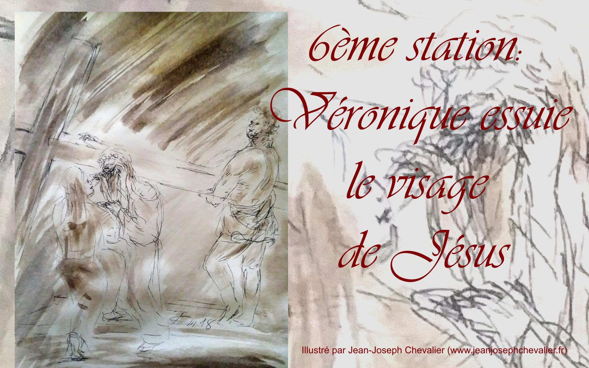 6 chemin de croix sixieme station veronnique essuie le visage de jesus dessin au lavis de jean joseph chevalier vi