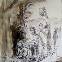 7 Janvier 2018, évangile du jour illustré par un dessin au lavis