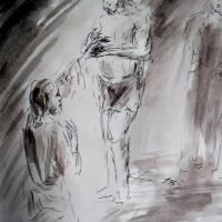 8 Avril 2018, évangile du jour illustré par un dessin au lavis