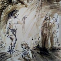 8 Janvier 2018, évangile du jour illustré par un dessin au lavis