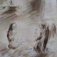 9 Avril 2018, évangile du jour illustré par un dessin au lavis