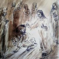 9 Janvier 2018, évangile du jour illustré par un dessin au lavis