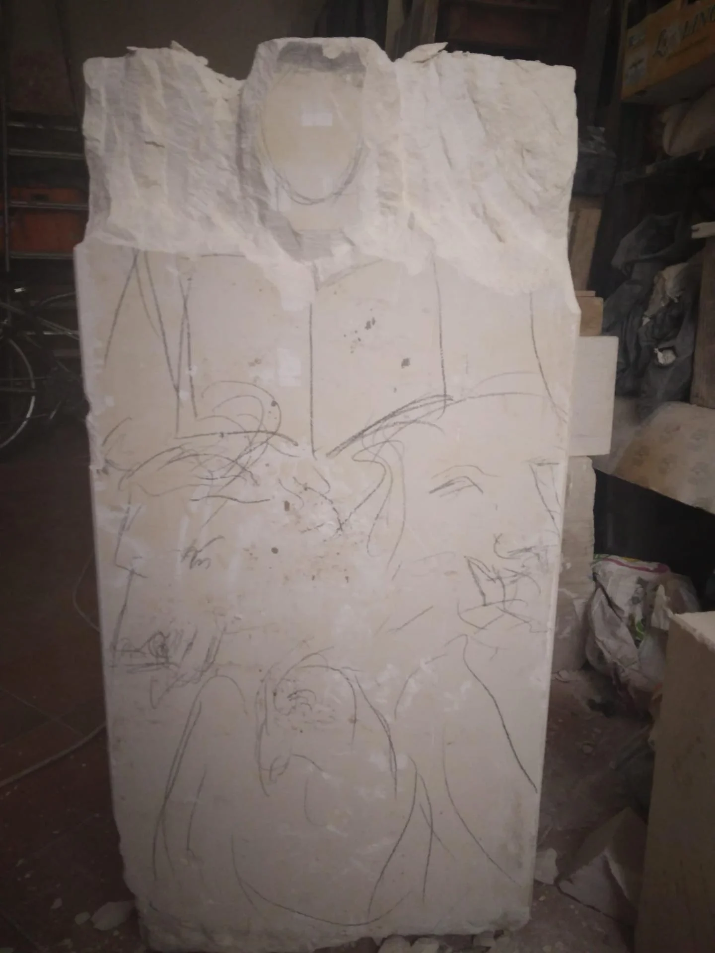 Dessin préparatoire ambon en pierre église Chécy — sculpteur mobilier liturgique Jean-Joseph Chevalier