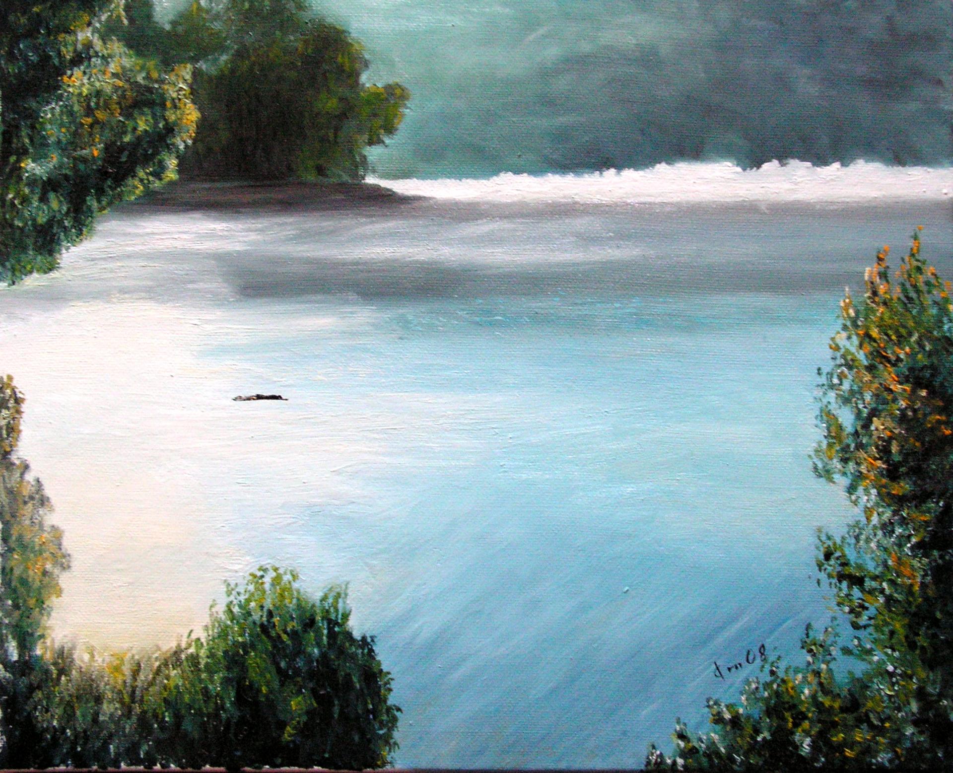 Bord d un lac peinture d un paysage huile sur toile de jean joseph chevalier