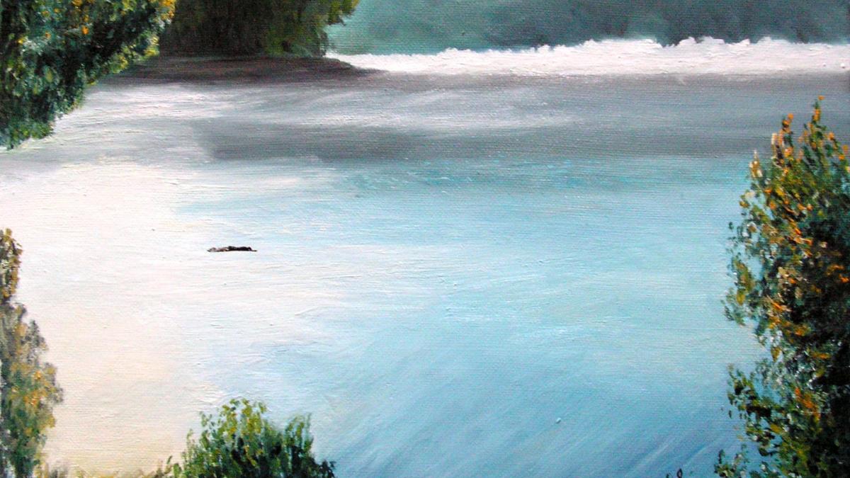 Bord d un lac peinture d un paysage huile sur toile de jean joseph chevalier