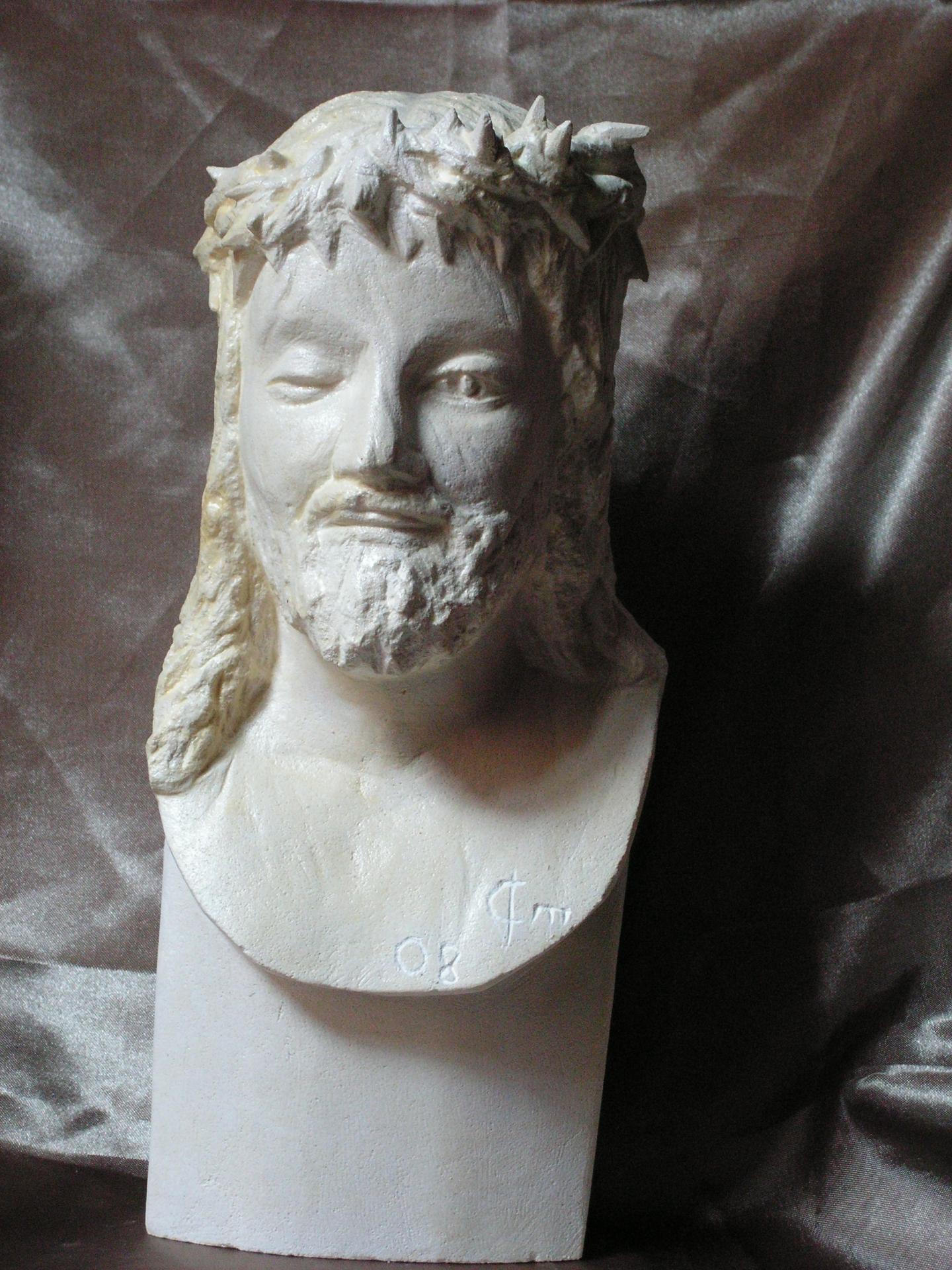 Buste d un christ couronne d epine 30cm 2