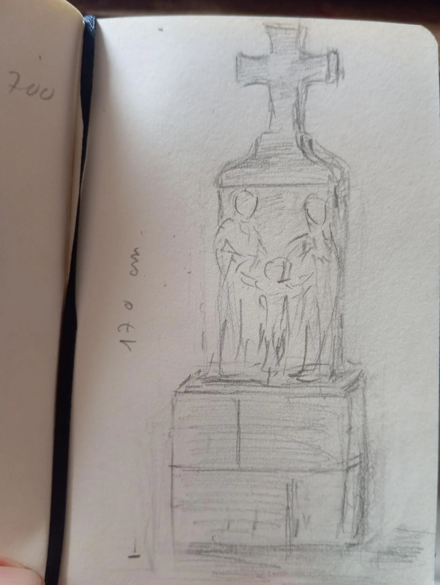 Dessin préparatoire pour calvaire en pierre — carnet du sculpteur, Sainte Famille pierre calcaire du Poitou, Jean-Joseph Chevalier