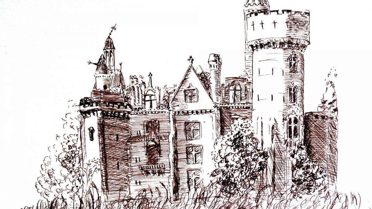 Chateau en ruine dessin a la plume de jean joseph chevalier