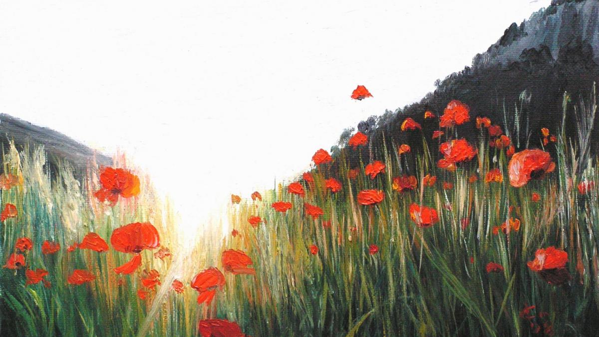 Coquelicot peinture a l huile d un paysage de jean joseph chevalier