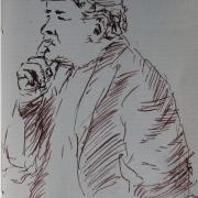 Dans un train croquis a la plume de jean joseph chevalier