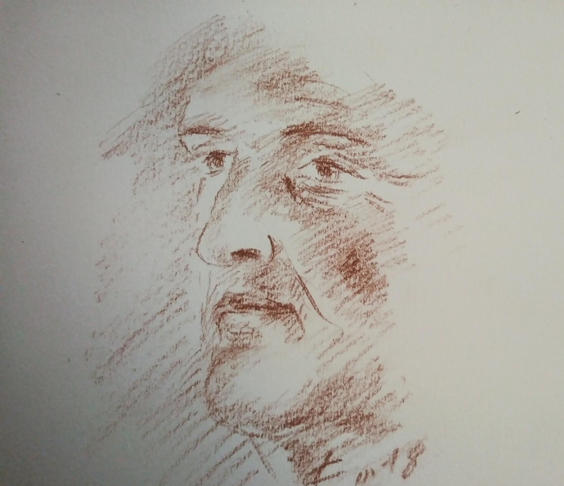 Portrait 3, dessin à la sanguine, vieillesse