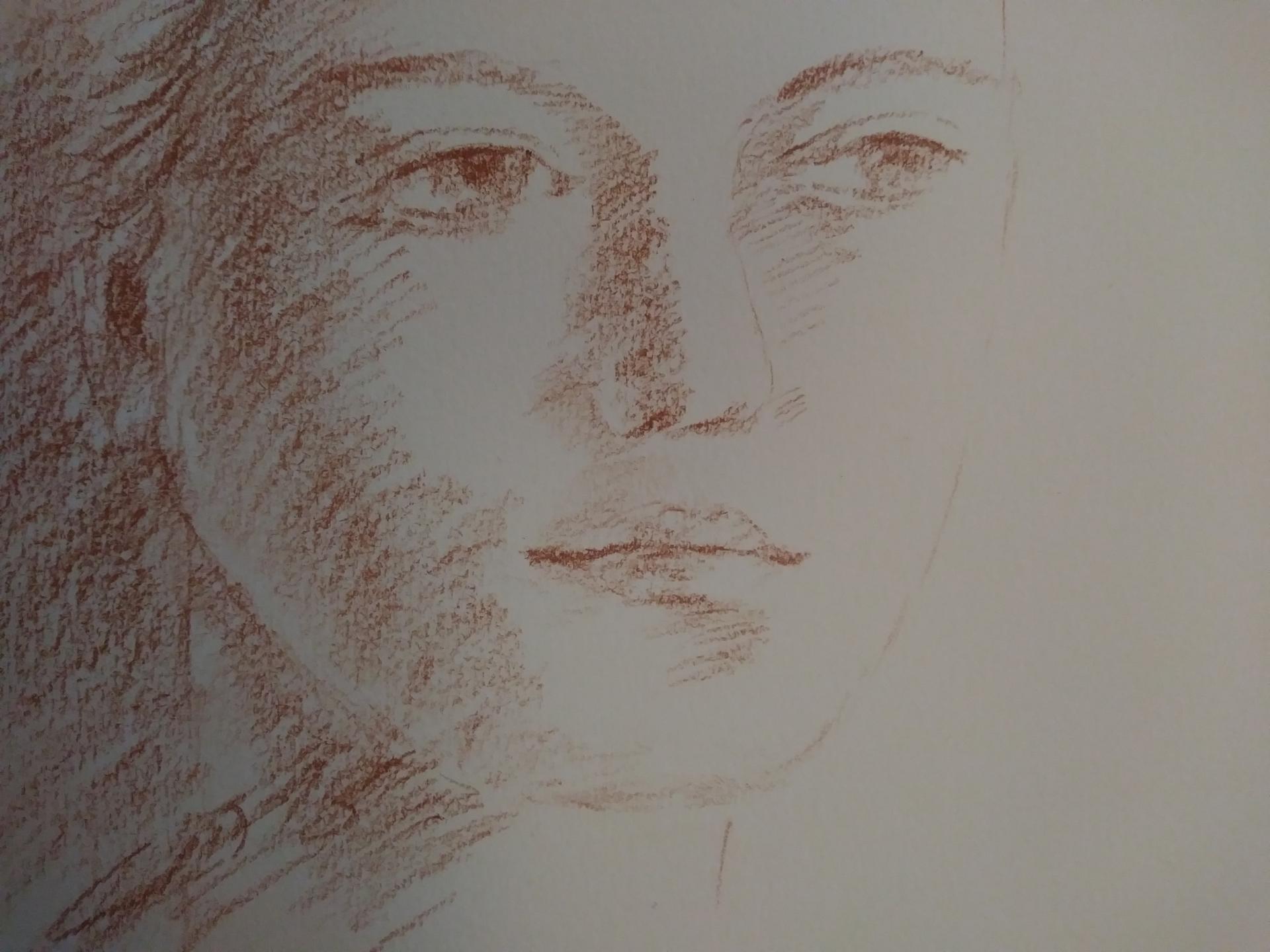 Portrait 1, dessin à la sanguine, jeunesse