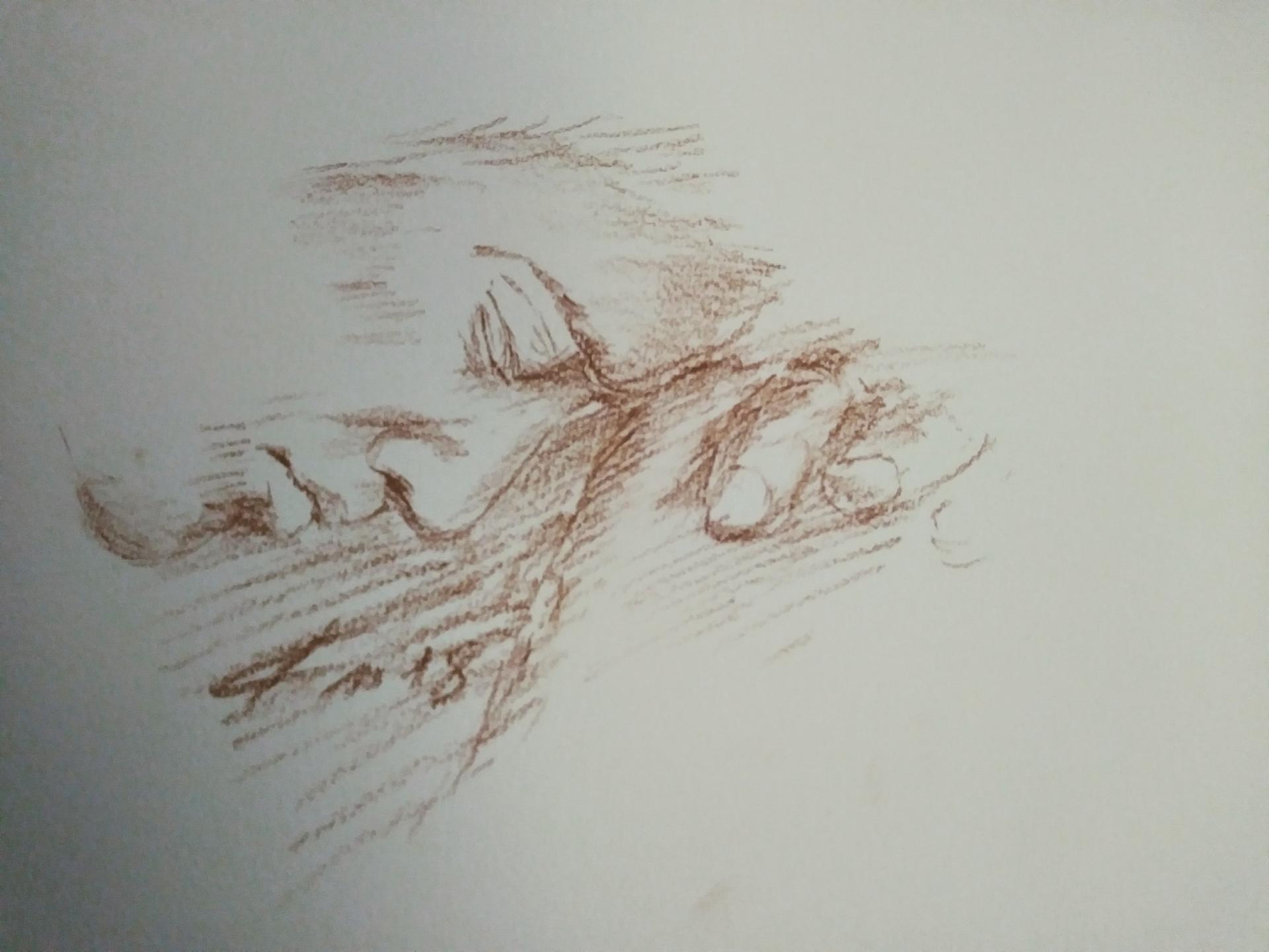 Portrait 2, dessin à la sanguine, prière