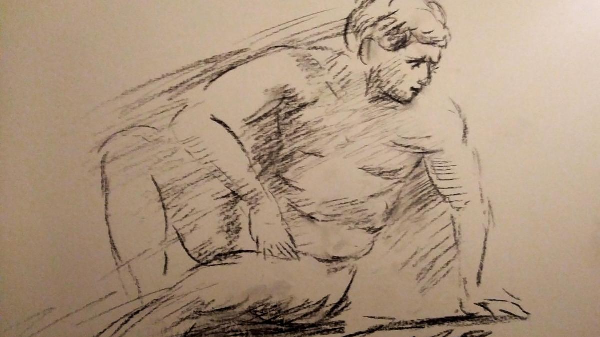 Dessin  d'un nu masculin au fusain de jean joseph chevalier