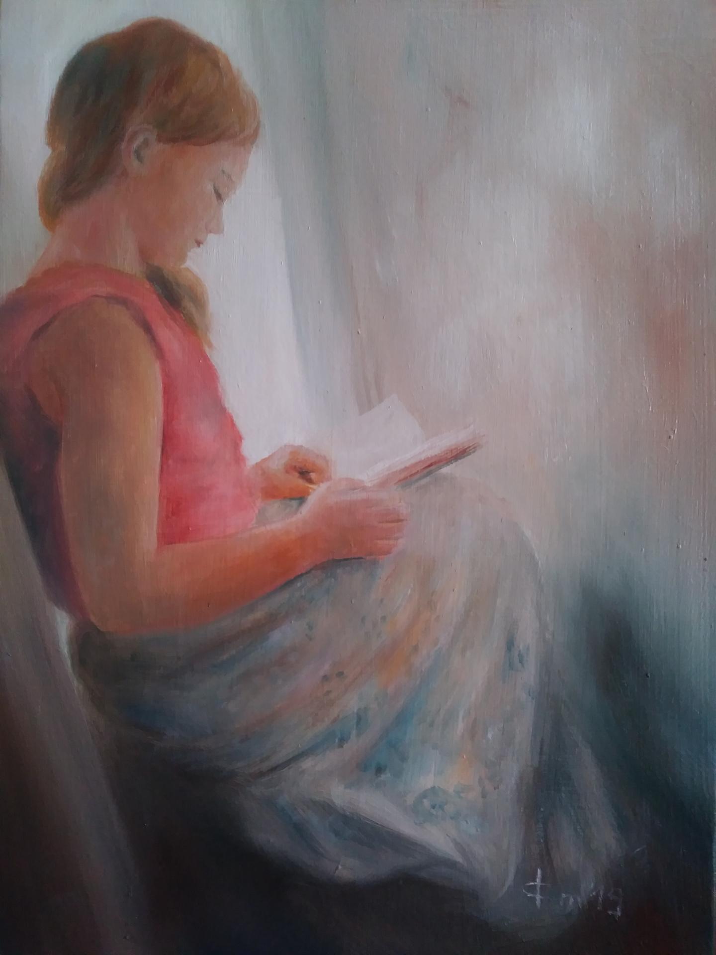 Jeune fille au livre peinture a l huile