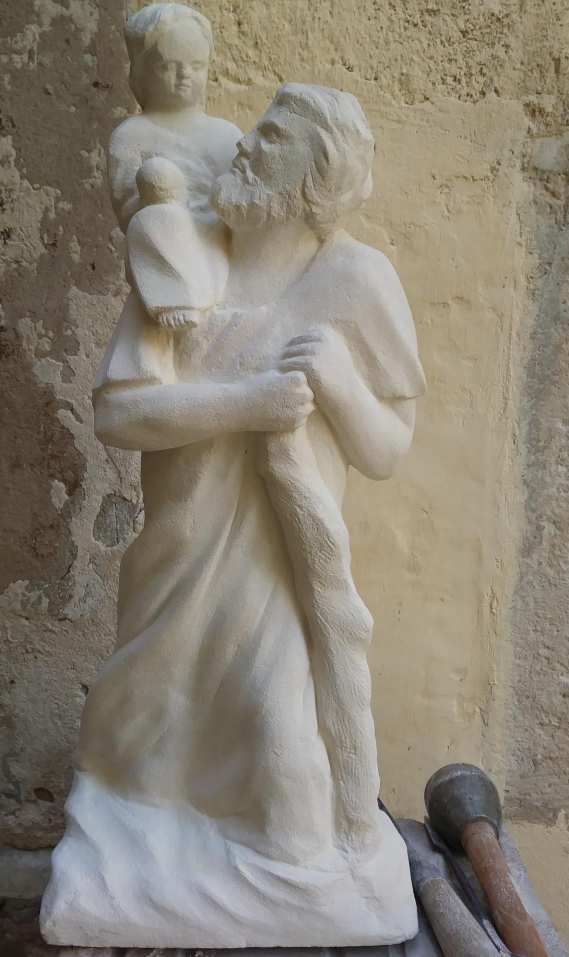 Sculpture sur pierre ronde bosse de jean joseph chevalier st christophe 17