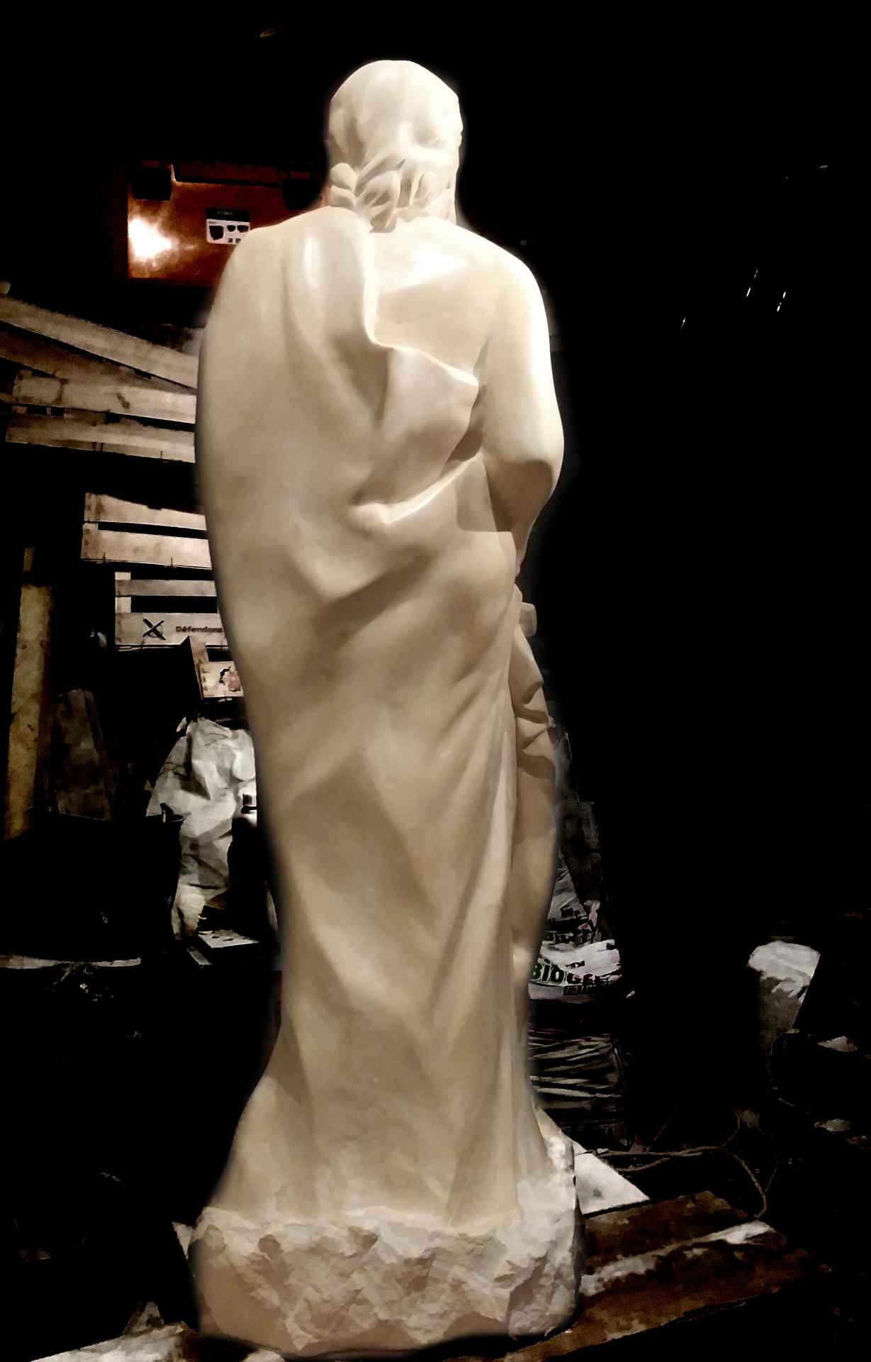 St Paul, sculpture en pierre, 1,25m de haut, réalisé pour l'abbaye de Wisques. 2
