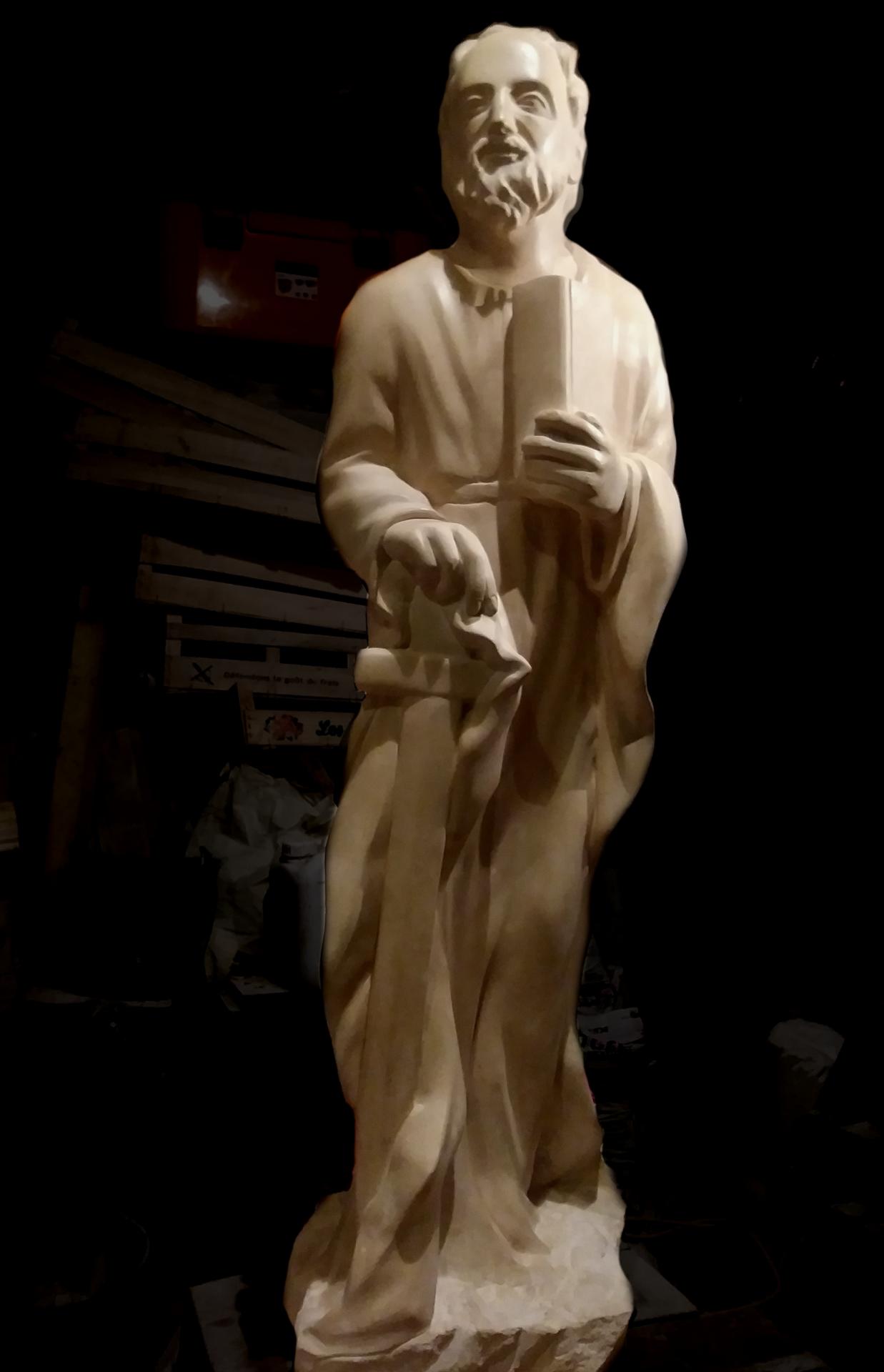 St Paul, sculpture en pierre, 1,25m de haut, réalisé pour l'abbaye de Wisques. 3